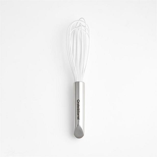 Crate & Barrel White Silicone and Stainless Steel 8" Whisk