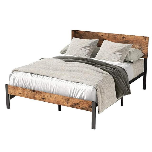 LIKIMIO Queen Bed Frame with Headboard, Strong Steel Slat Support, Tool-Free Assembly, Underbed Storage Space, No Box Spring Needed
