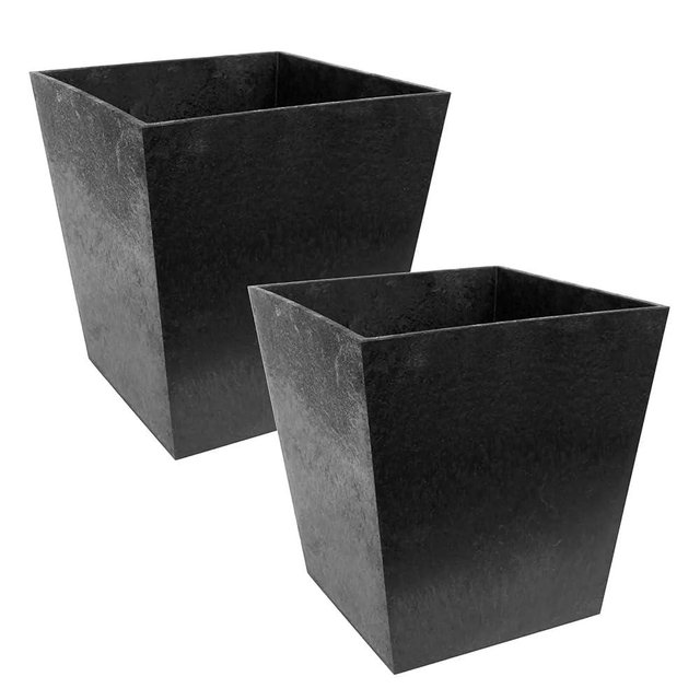 Tierra Verde 2-Pack Indoor & Outdoor Self-Watering Square Planters, Small, Sonata, Black - Planter Containers for Plants and Flowers - Gardening and Landscaping Accessories