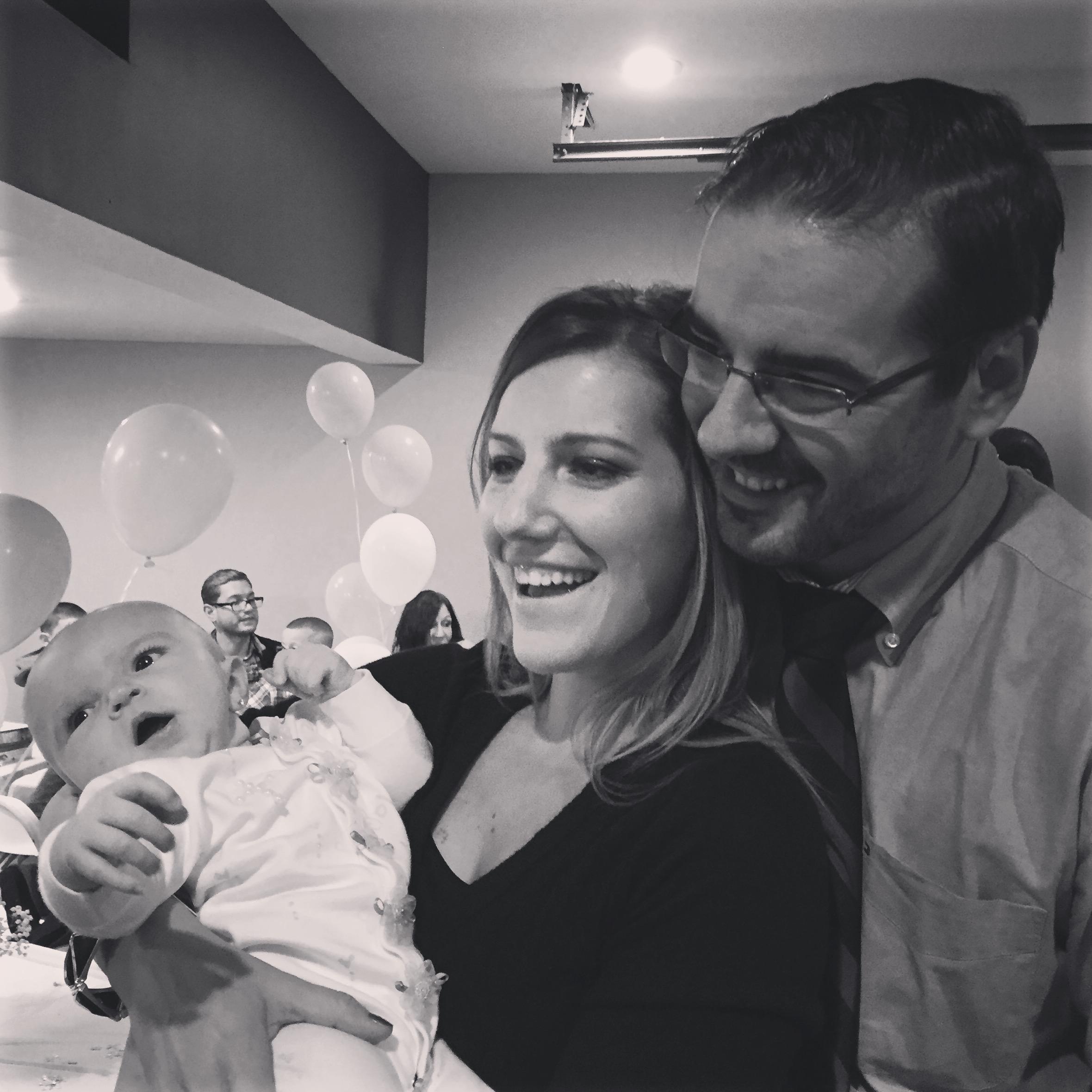 Holding Jake's niece Zofiya for the first time! She is a flower girl.