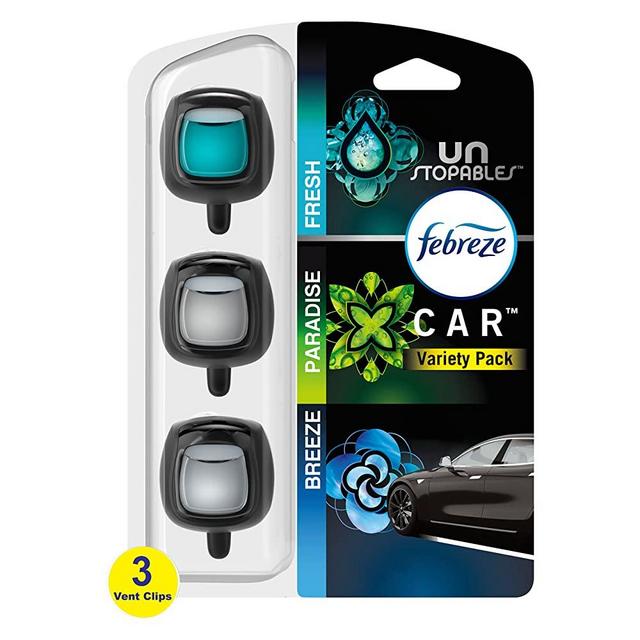 Febreze Car Air Freshener Vent Clips, Car Freshener, Unstopables Scents Variety Pack, .07 oz. Car Vent Clip, 3-Count, Car Air Fresheners