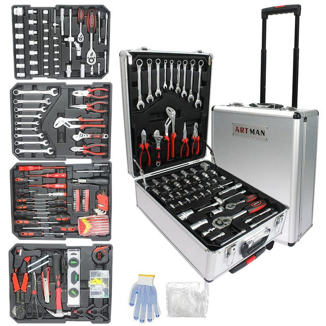 Campfun 899-Piece Household Tool Set with Complete Hand Tools, Mechanic Toolbox Set with Rolling Case, Tool Set for Home/Auto Repair, White