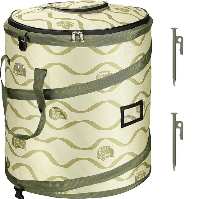 AUTOMATTERS Pop-Up Trash Bin with Removable Divider, Heavy Duty Bottom, Collapsible Storage for Camping, Laundry, Storage and Garden, Waterproof and Tear Resistance Material with Air Vent, Green