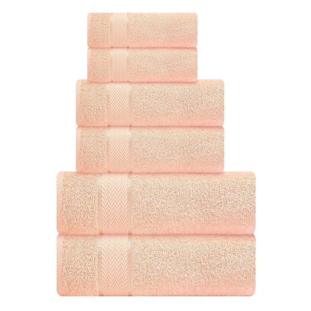 CRAFTBERRY Bath Towels Set-100% Cotton-2 Towels, 2 Hand & Washcloths-Large, Quick Dry, Absorbent, Soft Plush-Home, Gym, Spa, Hotel, Pool, Shower -6 Piece Luxury Bathroom - Peach