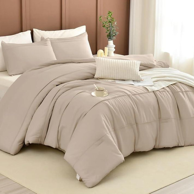 CozyTide Queen Comforter Set(90"x95"),100% Cotton Pinch Pleated Linen Like Textured Bedding Set,3 Pieces Lightweight Fluffy Bedding Comforter Set Ultra Soft