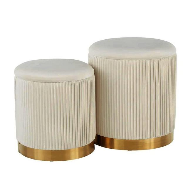 YYW HOME Ottoman with Storage - White Velvet Ottoman for Living Room, Velvet Storage Ottoman for Kids Room,Gold Ottoman with Storage, Vanity Chair for Bedroom,Set of 2 Velvet Ottoman (Cream)