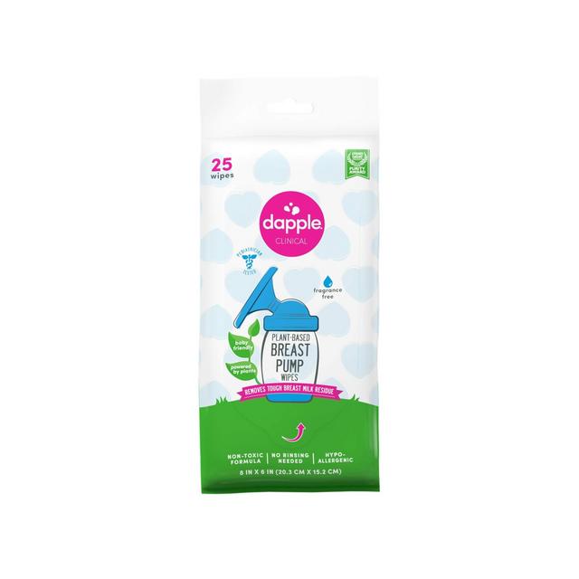 Dapple Baby Breast Pump Cleaner Wipes, Plant-Based, Fragrance Free, 25 Count, Hypoallergenic, Great for Cleaning Breast Pump Parts, White