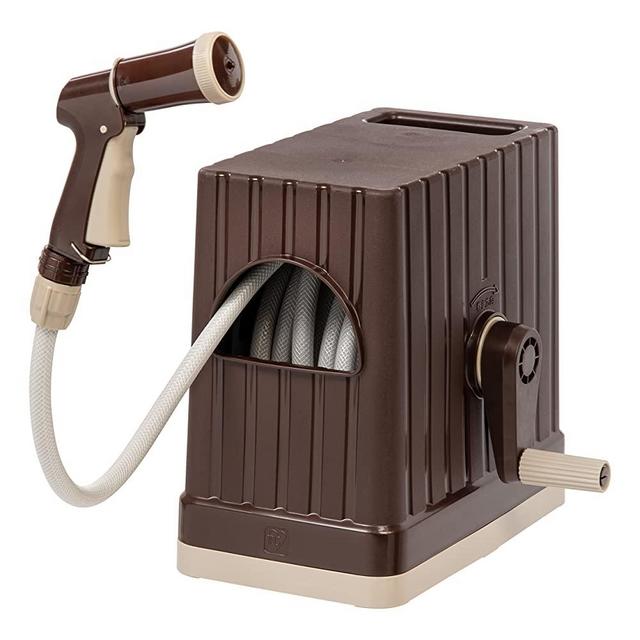 IRIS USA, FHEX-15 All-in-One Retractable Hose Reel Box with Hose and Nozzle, 48 ft, Brown