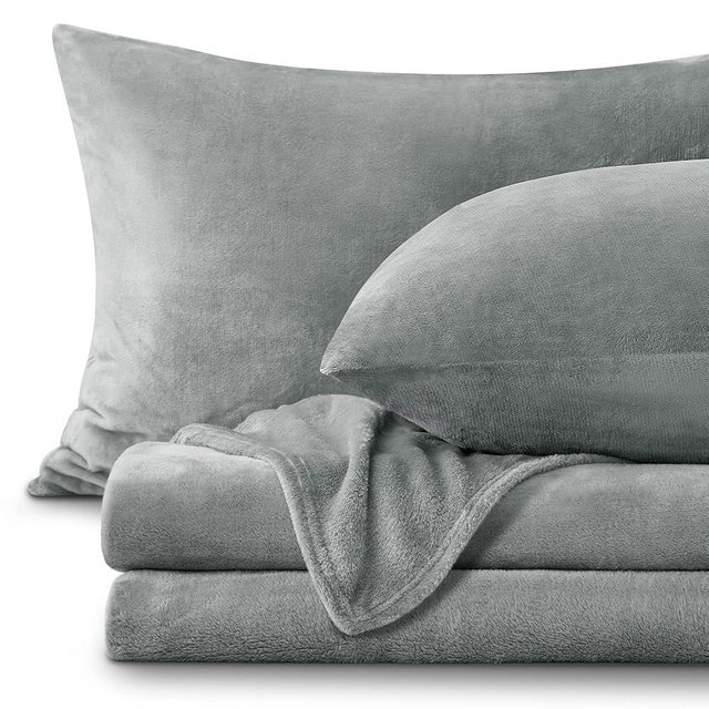 BEDELITE Flannel Sheets Full Size Grey - Super Soft Fleece Sheets Set Fluffy Extra Plush, 4 Piece(Include Fitted Sheet, Flat Sheet, 2 Pillowcases)