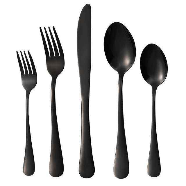 30-piece Black Silverware Set, Stainless Steel Flatware Set, Cutlery Set For Home Kitchen, Tableware Set Service for 6, Dishwasher Safe