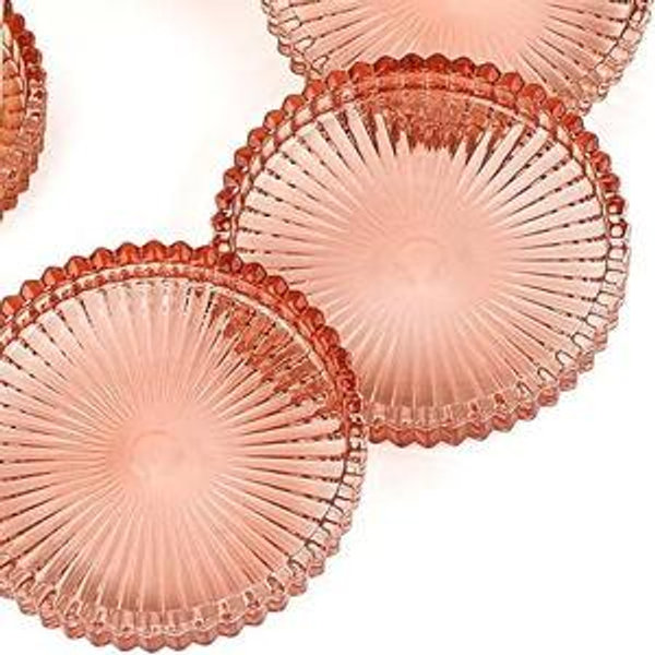 Modern Clear Red Round Glass Coasters Set of 5 - Crystal Coasters for Drinks, Coffee Table Decor