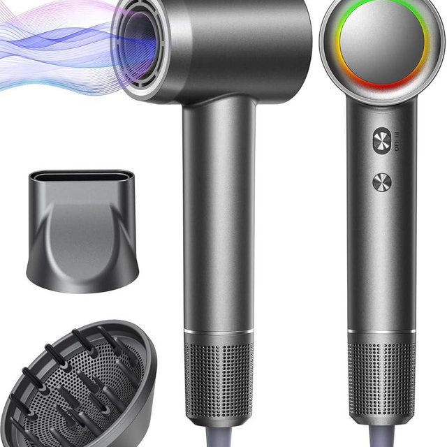 High-Speed Hair Dryer - 3 Min Fast Drying, Salon-Grade Blow Dryer with 500 Million Negative Ions, No Heat Damage, Low Noise, Lightweight, Professional Hairdryer with Diffuser & Nozzle, Gunmetal