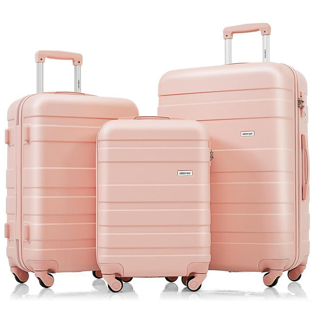 Merax Luggage Set 3 Pcs, ABS Hard Shell Durable Lightweight, 360 Silent Spinner Wheels, TSA Lock, All Pink, 20/24/28 Inch
