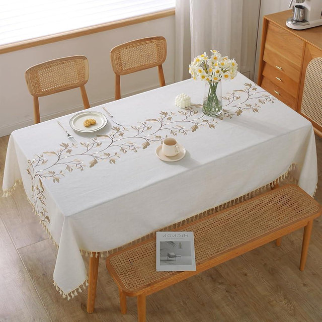 Alsoo Waterproof Tablecloth Cotton Linen Farmhouse Table Cloths Rectangle Table for Kitchen Dining, Party, Holiday, Christmas, Coffee Flower, 4 Seats/55 x55