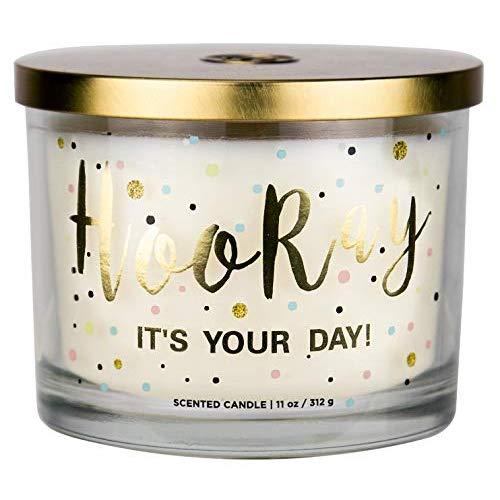 Aromascape "Hooray it’s Your Day" 3-Wick Scented Candle (Vanilla Frosting and Almond Milk), 11-Ounce