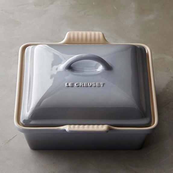 Le Creuset Heritage Stoneware Shallow Square Covered Baker, French Grey