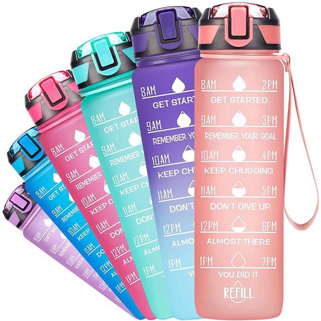 Fidus 32oz Leakproof Tritran BPA Free Water Bottle with Motivational Time Marker to Ensure You Drink Enough Water Daily for Fitness, Gym and Outdoor Sports