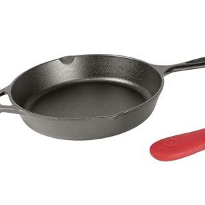 Lodge 12 Inch Cast Iron Skillet with Red Silicone Hot Handle Holder – Pre-Seasoned Frying Pan for Stove, Oven, Grill & Campfire – Made in the USA – Durable, Nonstick Cast Iron Cookware – Black