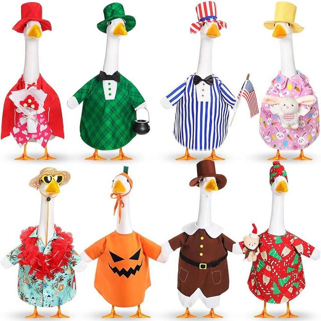 Silicherry 8 Set Holiday Seasonal Baby Goose Outfits for 17" Cement Baby Goose Statue Summer 4th of July All Seasons Costume for Lawn Garden Patio Indoor Outdoor Decoration (Boy Style)
