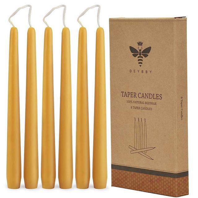 Natural Beeswax Taper Candles 10"- Beeswax Candles Set 6 Pack, Yellow