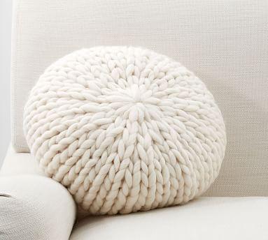 Cozy Handknit Round Pillow - White