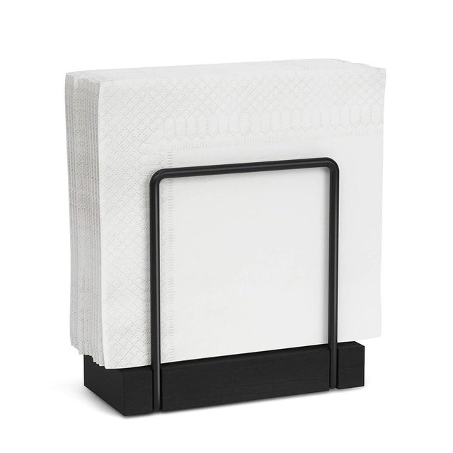 Napkin Holder for Table, Farmhouse Wood Standing Napkin Dispenser for Kitchen Dining, Modern Metal Napkin Holder for Table Picnic Coffee Bar, Napkin Holders Suitable for Dining Room Decors - Black