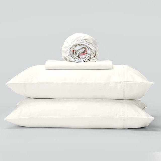 GOKOTTA Cooling Sheets for Hot Sleeper, Breathable Luxury Soft Bamboo Sheets with 4 Elastic Corner Straps, 16 Inch Pocket, Lifetime Quality Promise(White,California King)