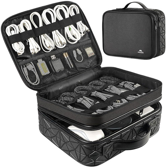 MATEIN Cord Organizer Bag, Large Electronics Organizer Travel Case Cable Storage for Electronic Accessories, Shockproof Portable Double Layer Tech Bags for Power Bank, Charging, Tablet(Up to 12.1inch)