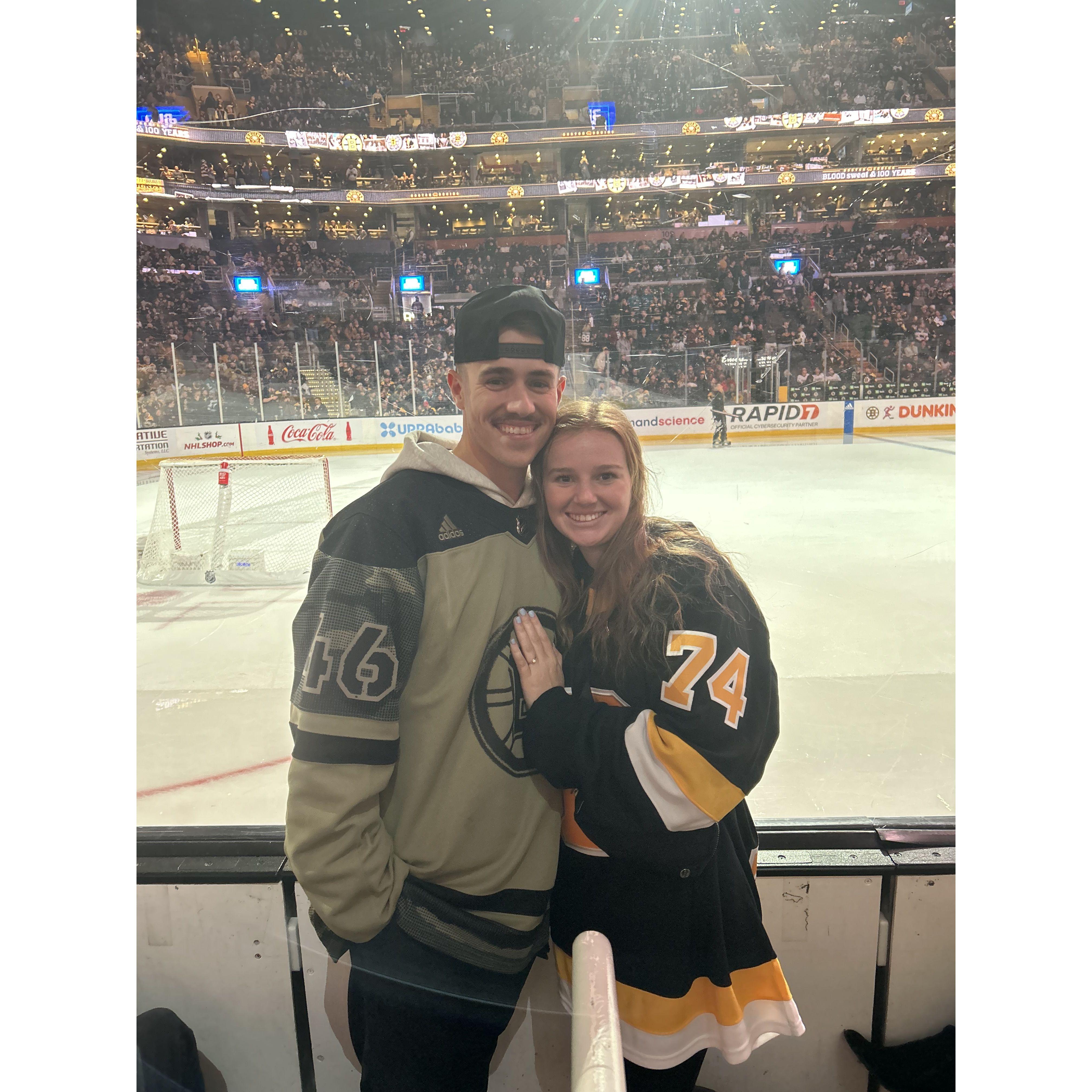 Our first Bruins game engaged!
