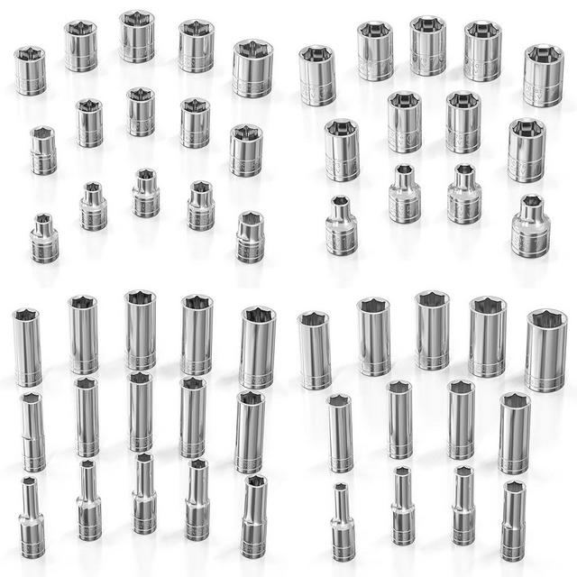 Olsa Tools SAE & Metric Socket Set (56pc) | 3/8-Inch Drive | 6-Point Shallow & Deep Socket Set | Standard Imperial Sizes from 1/4" to 1" | Metric Sizes from 6 mm to 20 mm| Professional Grade