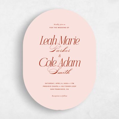 Pink Oval Wedding Invitation - Marion Portrait