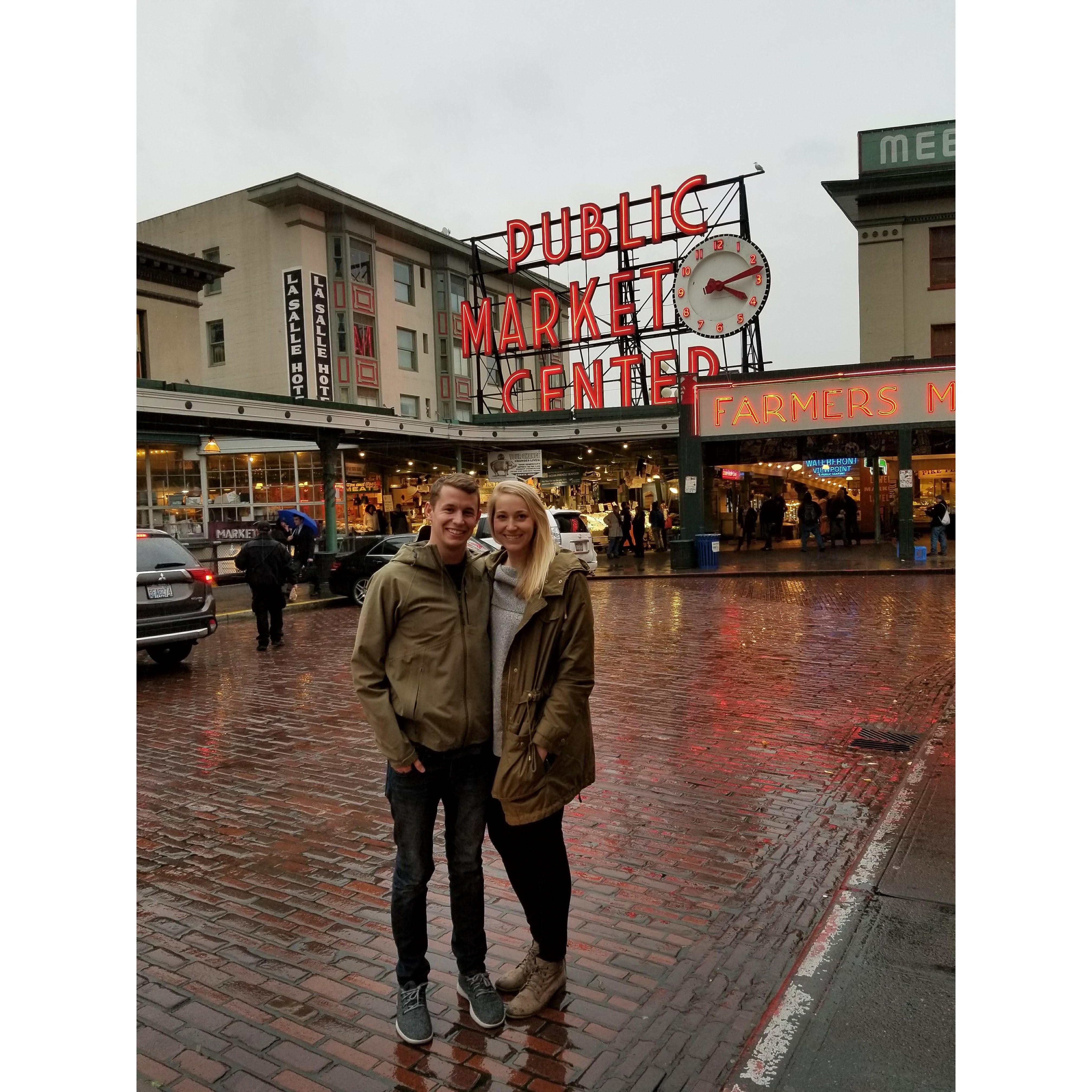 being tourists at Pike Place Market