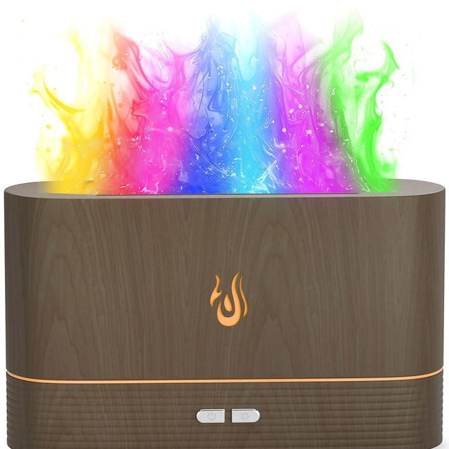Colorful Aroma Essential Oils Diffuser for Home, Quiet Cool Mist Flame Humidifier for Bedroom with Remote, Fire Flame Diffuser Humidifier with Scent (Dark Wood)
