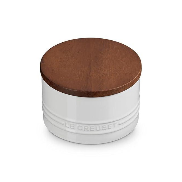Le Creuset Signature Salt Cellar and Storage Canister with Wood Lid, 16 oz., White