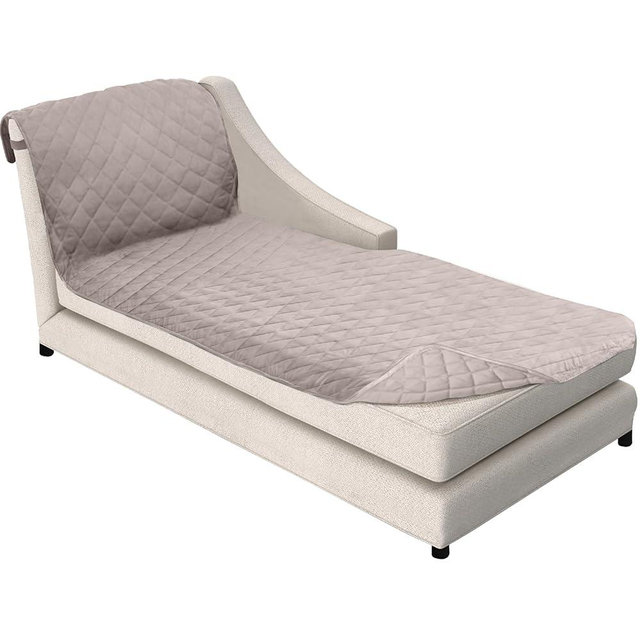 Sofa Shield Chaise Slip Cover with Patented Strap, Cushion Protector, Reversible Stain and Dog Tear Resistant Slipcover, Quilted Microfiber 102x34” Seat, Washable Covers for Dogs Pets Kids Light Taupe