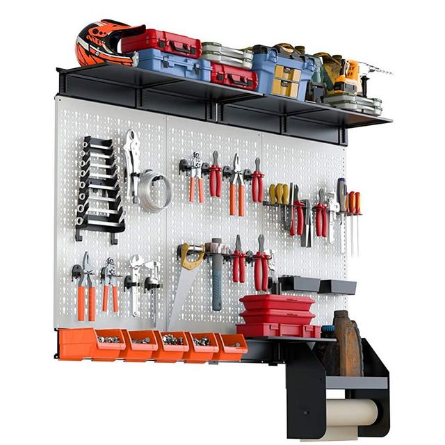 TORACK Pegboard Organizer, 4 ft Peg Board Tool Garage Storage Kit with Metal Toolboard and Accessories