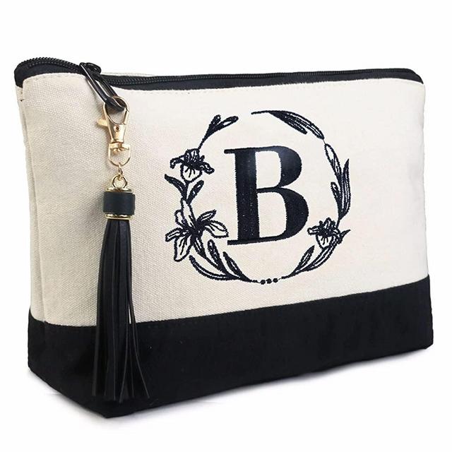 BeeGreen Personalized Gift Initial Makeup Bag Unique Birthday Gifts for Women Girls Teachers Friends Embroidery Cosmetic Bag with Inner Pocket Toiletry Bag Letter B