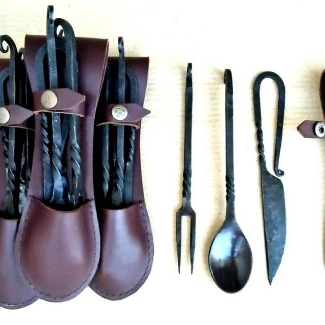 Medieval Cutlery Set (Lot of 5 Set) Hand Forged Medieval Kitchen Set Spoon, Knife, Fork