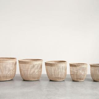 5-Piece Mint & Mist Round Hand-Woven Seagrass Basket Set