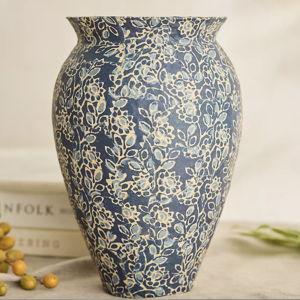 Patterned Papier Mache Vase, Blue Tall