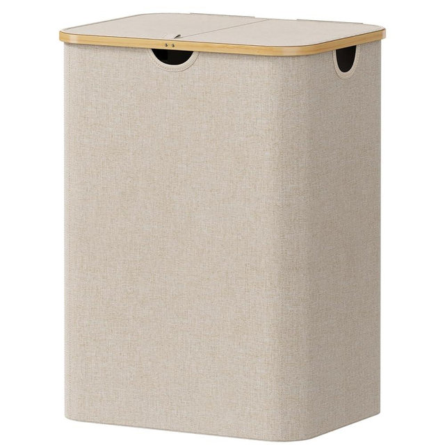 Lifewit 150L Laundry Basket with Lid, Clothes Hampers for Laundry with Bamboo Handles and A Removable Bag, Large Foldable Laundry Hamper for Bedroom, Bathroom, Dorm, Laundry Room, Beige
