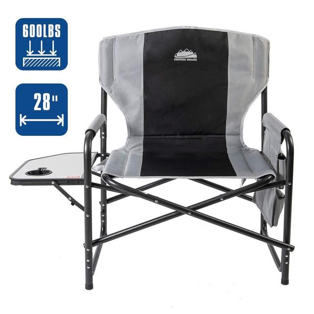 Coastrail Outdoor Oversized Director Chair 600lbs, 28 Wide, XXL Full Back Padded Camp Chair with Table Storage, Heavy Duty for Camping, Patio, Lawn