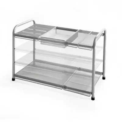 ORG™ 2-Tier Mesh Expandable Under-Sink Shelf in Silver