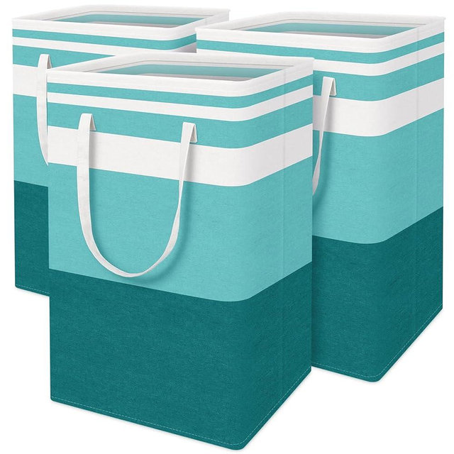 BlissTotes 3-Pack Laundry Basket, Freestanding＆Waterproof Laundry Hamper, Collapsible Tall Clothes Hamper with Easy Carry Handles for Clothes, Towels in the Family and Dorm,Gradient Green,75L