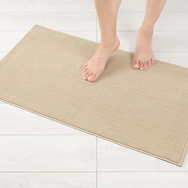 American Soft Linen Bath Rug, 20 in 34 in 100% Cotton Bath Mats Rugs for Bathroom, Non Slip Washable Shaggy Form Area Rugs, Beige Bath Rug