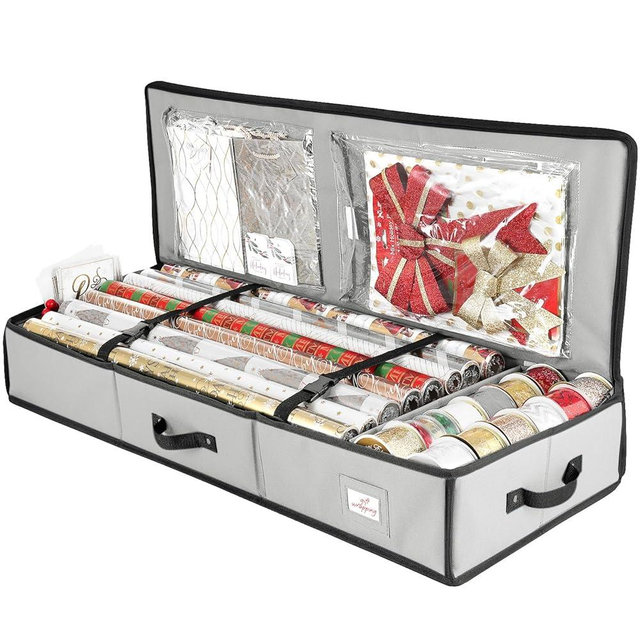 Hearth & Harbor Wrapping Paper Storage Container - Christmas Storage Bag with Interior Pockets - Gift Wrapping Organizer Storage Fits Up to 22 Rolls of 40" - Tear Proof Wrapping Paper Organizer