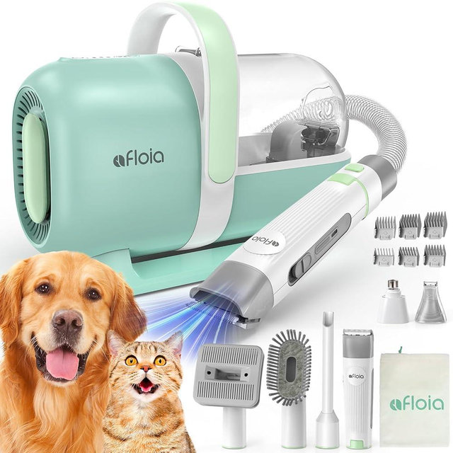Afloia Dog Grooming Kit, Pet Grooming Vacuum & Dog Clippers Nail Trimmer Grinder & Dog Brush for Shedding with 6 Pet Grooming Tools, Low Noise Dog Hair Remover Pet Grooming Supplies (Green)