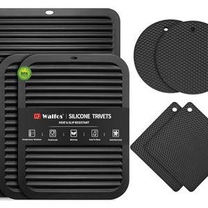Walfos XXL Silicone Trivet 16" and Large 12" and Round & Square 7", Trivets for Hot Pots and Pans, Heat Resistant Pot Holders Hot Pads for Quartz Countertops, 7 Pack