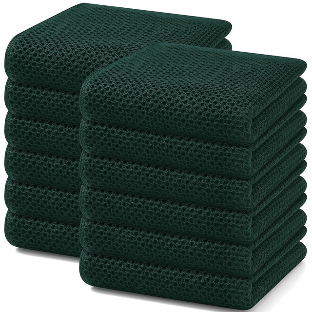 Homaxy 100% Cotton Waffle Weave Kitchen Dish Towels, Ultra Soft Absorbent Quick Drying Cleaning Towel, 13 x 28 Inches, 12-Pack, Blackish Green