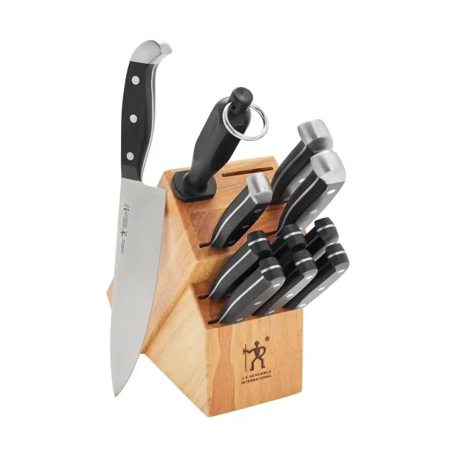 Henckels Statement 12-pc Kitchen Knife Set with Block, Chef’s Knife, Steak Knife, Bread Knife, Steak Knives, Kitchen Knife Sharpener, Light Brown